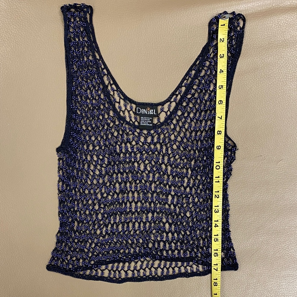 Beaded Crochet Blue Iridescent Tank Top by Denial - OS - Picture 7 of 11